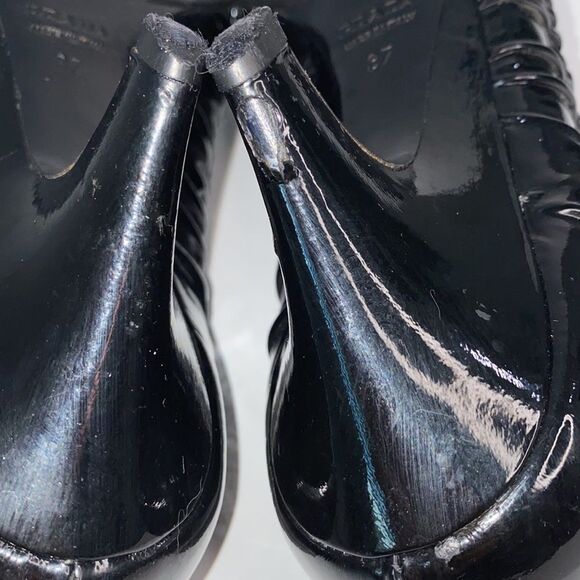 Prada Black Patent Leather Runched Ballet Pump Kitten Heel Size EU 37 - Picture 10 of 17